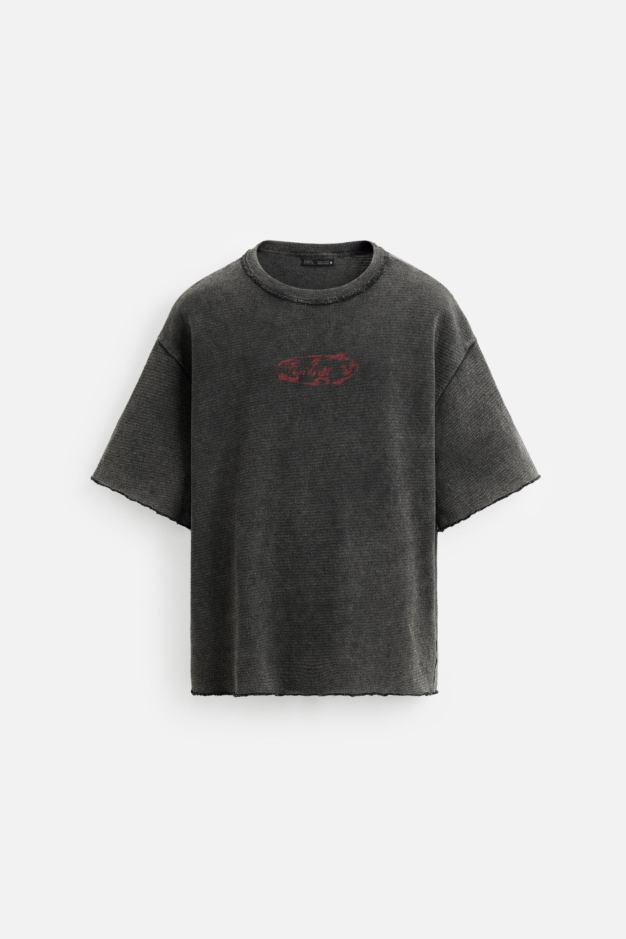 ウォッシュ加工ニットプリントTシャツ - ブラック | ZARA Japan