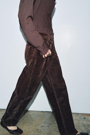 ДЖИНСИ ZW COLLECTION BALLOON З ВИСОКОЮ ПОСАДКОЮ ТА ФЛОКОВАНОЮ ТКАНИНОЮ - Коричневий Zara