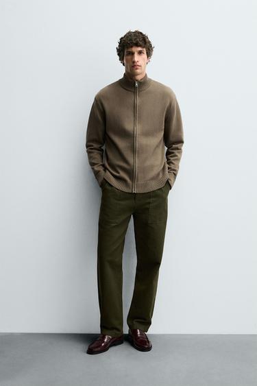 ZIP-UP KNIT CARDIGAN - Moss green by Zara