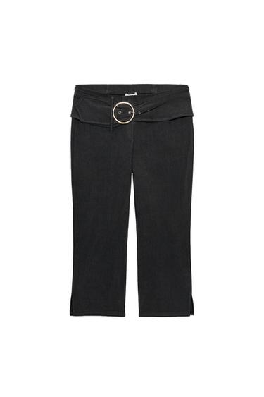 Zara BELTED CAPRI PANTS - Dark gray