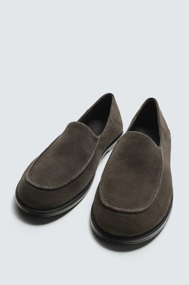 LEATHER LOAFERS - Taupe Grey by Zara - Image 1