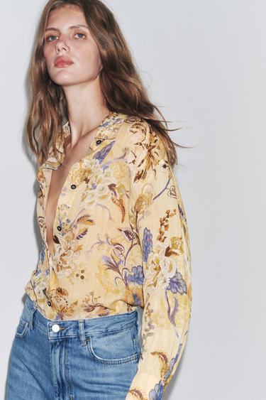 CAMISA ESTAMPADA RAMIO 100% ZW COLLECTION - Amarelo de Zara