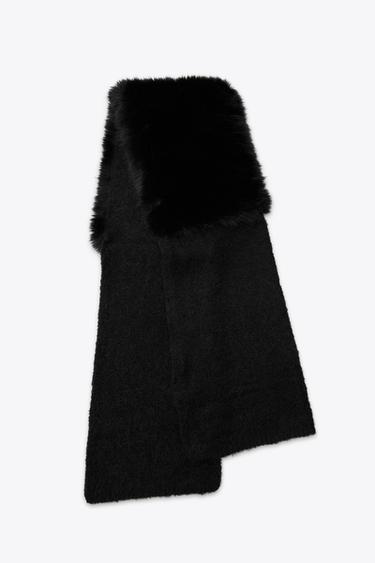 CONTRAST KNIT FAUX FUR STOLE - Black by Zara - Image 4