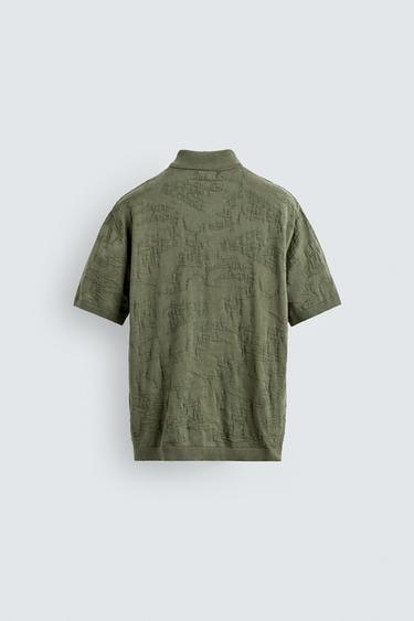 RELAXED FIT JACQUARD KNIT POLO SHIRT - Green by Zara - Image 7