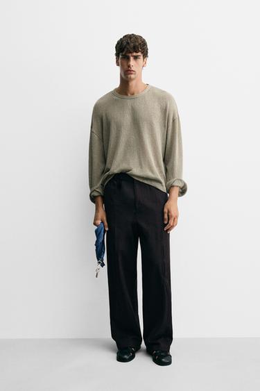 Zara OPENWORK TEXTURED T-SHIRT - Brown / Taupe