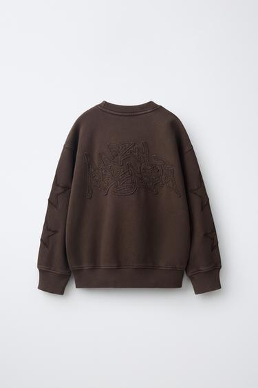EMBROIDERED STAR TEXT SWEATSHIRT — Brown 2