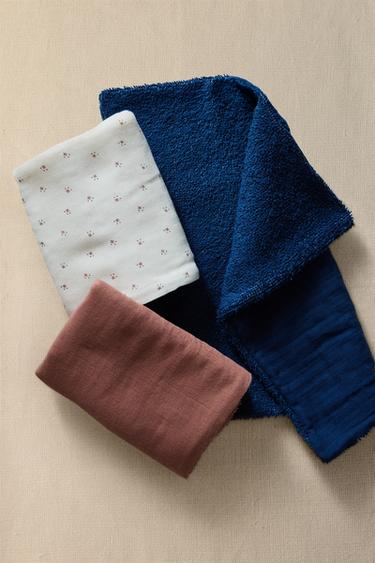 MINI FLORAL BABY TOWEL (SET OF 3) - Ecru by Zara