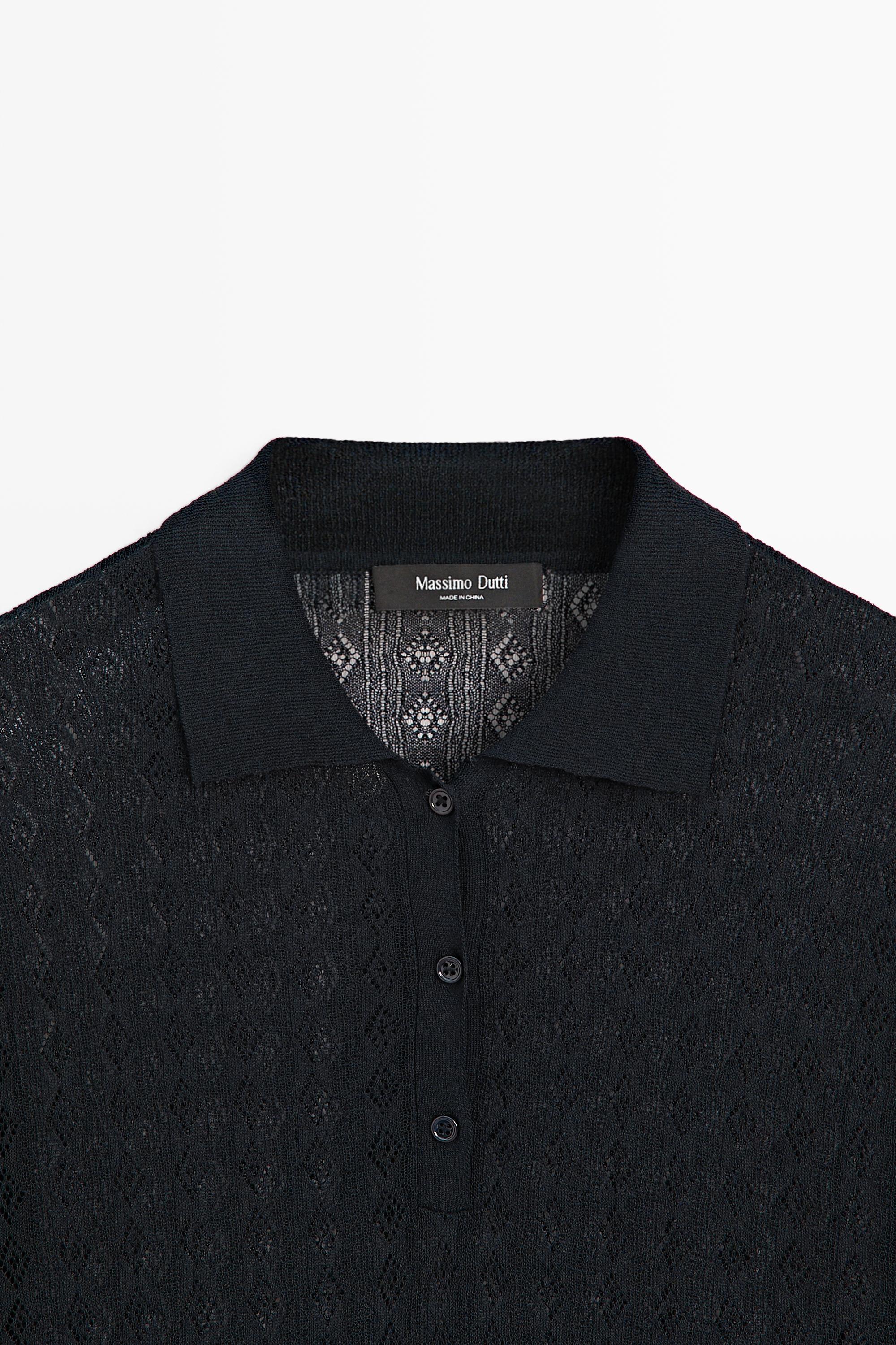 Open-knit polo sweater