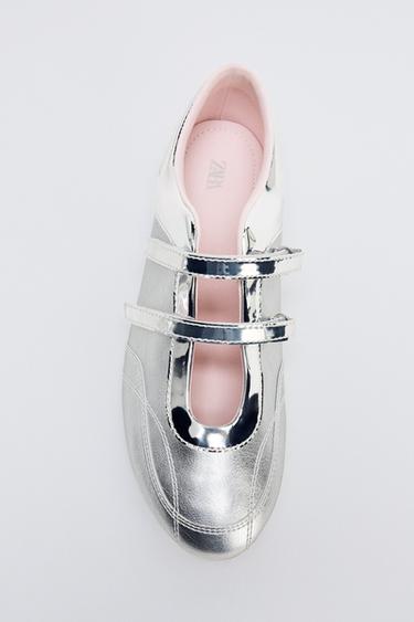 METALLIC EFFECT SPORTY BALLET FLATS - Silver by Zara