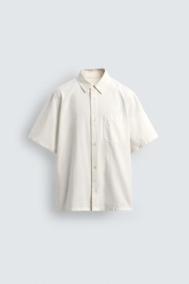 CAMISA COM ESTRUTURA E BOLSO - Branco-marfim da Zara
