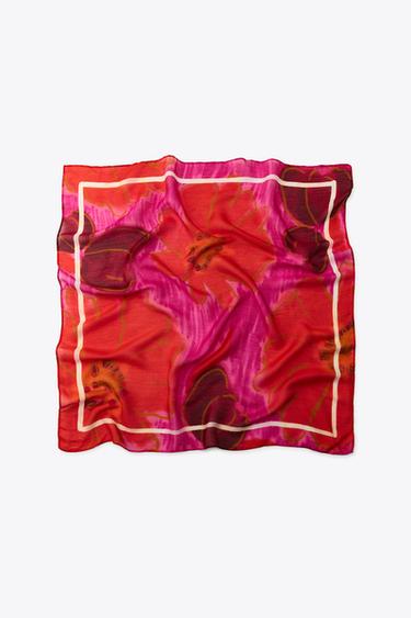 Zara POPPY PRINT MODAL SCARF - Red