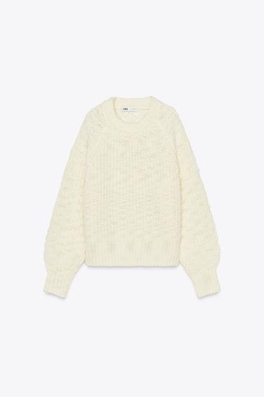 CONTRAST KNIT SWEATER - Light beige by Zara