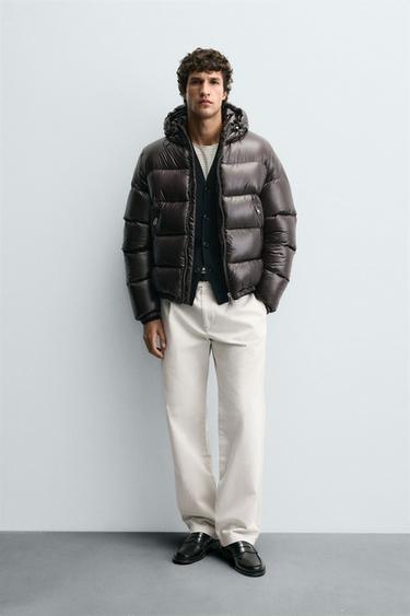 Zara 100% FEATHER WATER REPELLENT PUFFER JACKET - Brown