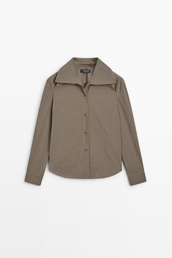 Zara Cotton blend gingham shirt - Brown - Image 0