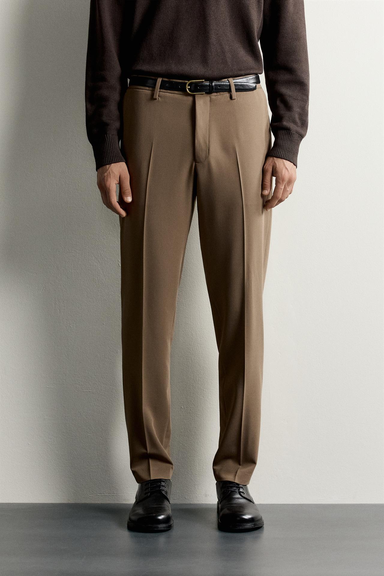 STRETCH SUIT PANTS — taupe brown