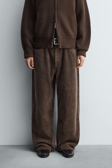 릴렉스핏 코듀로이 팬츠 - Zara 브라운