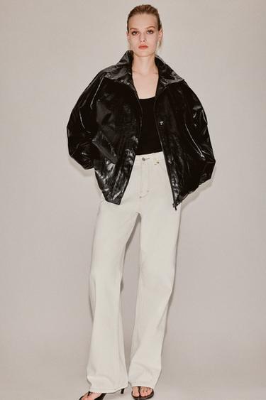 Zara ZW COLLECTION SHINY BOMBER JACKET - Black