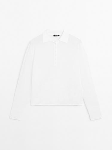 Jersey punto semitransparente mezcla lino - Blanco de Zara