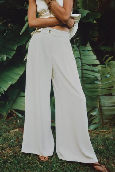 Zara GOLD BUTTON PALAZZO PANTS - Oyster-white