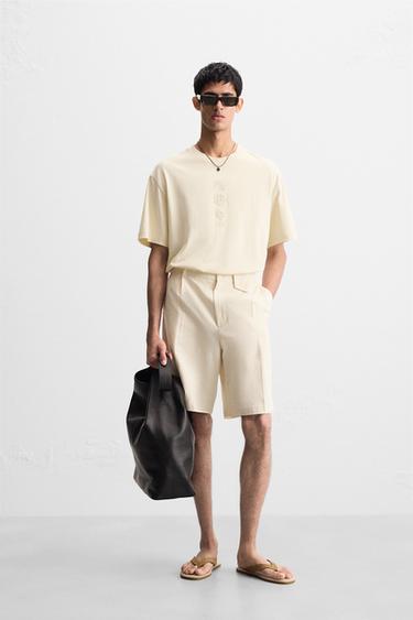 CONTRAST EMBROIDERY T-SHIRT - Ecru by Zara
