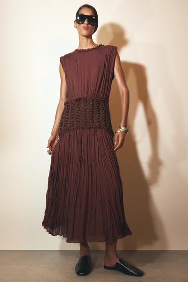 VESTIDO BORDADO CINTURA ZW COLLECTION - Beringela da Zara