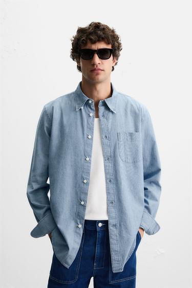 TEXTURED CHAMBRAY SHIRT - Light blue by Zara