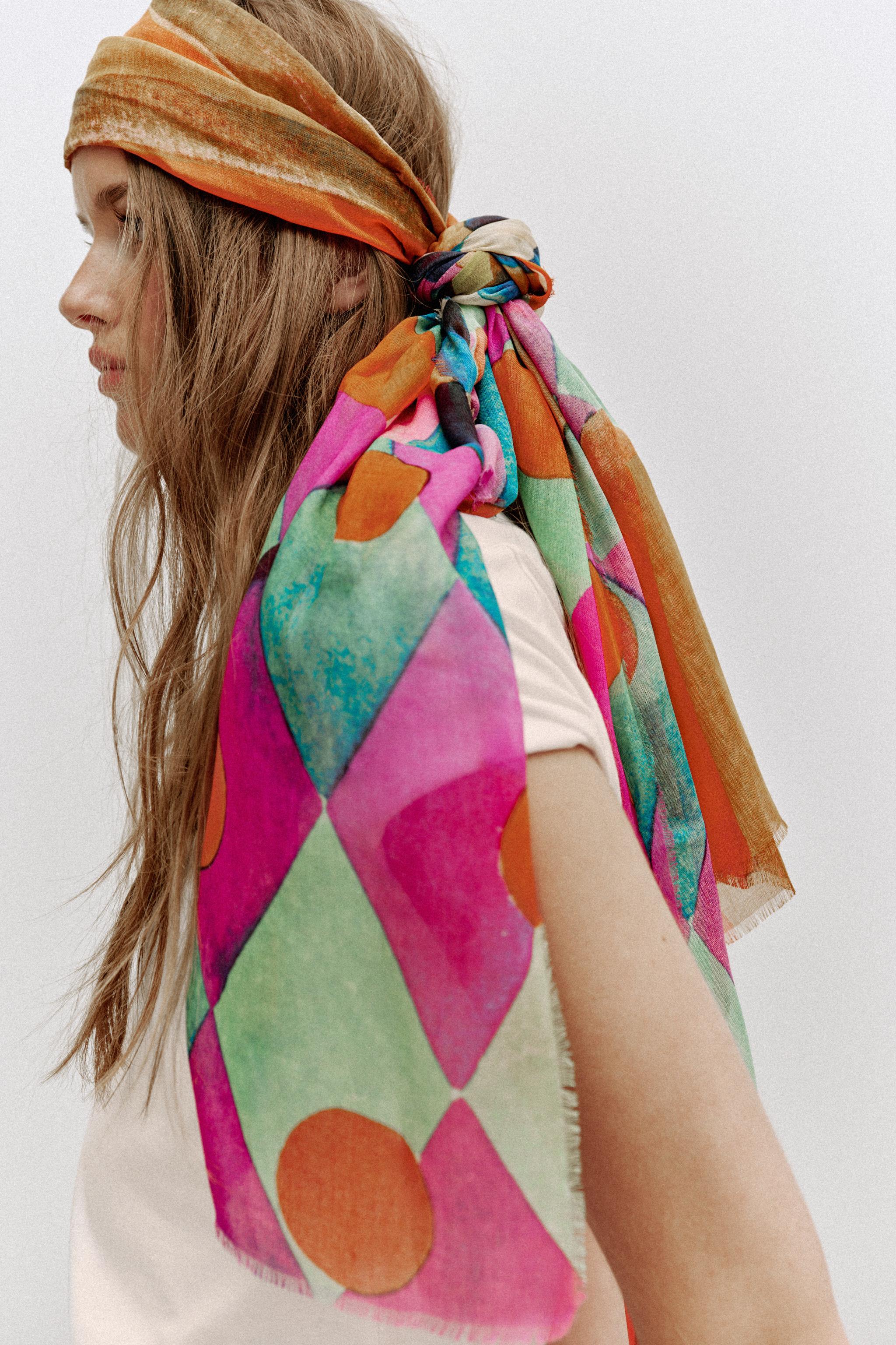 HARLEQUIN PRINT MODAL SILK SCARF — Multicolored