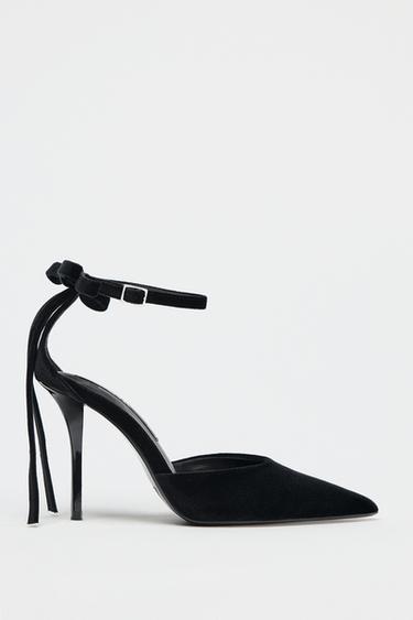 ZAPATO TACÓN LAZO EFECTO TERCIOPELO - Negro de Zara