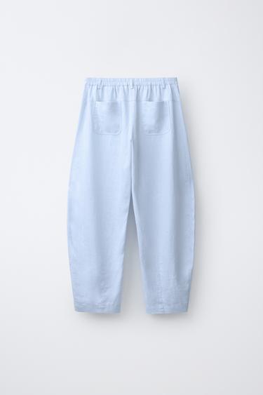 PANTALON BARREL AVEC LIN - Bleu ciel de Zara - Image 1