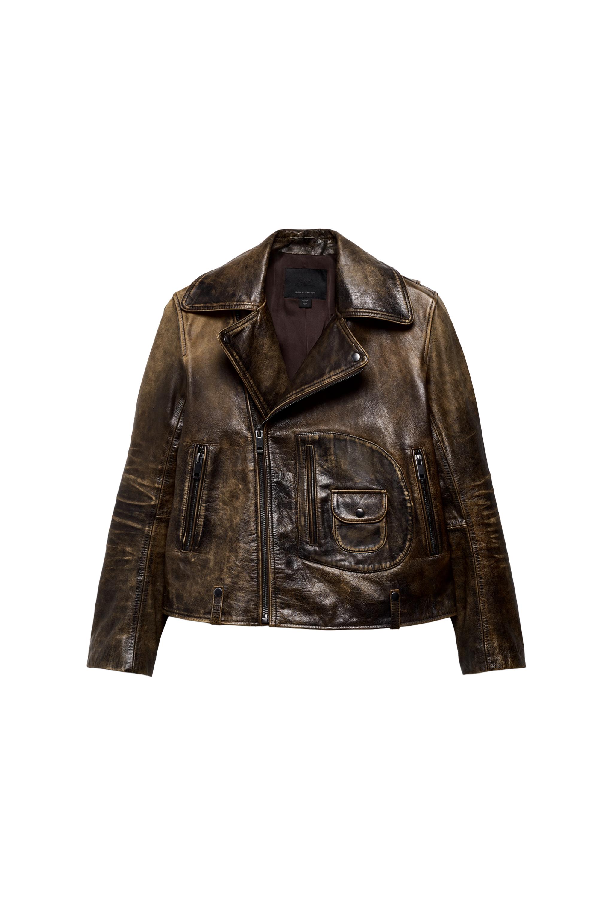 ZARAジャケット 100% LEATHER BIKER JACKET ZW COLLECTION LIMITED EDITION - Brown