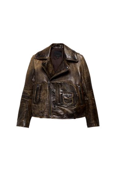 100% LEATHER BIKER JACKET ZW COLLECTION LIMITED EDITION - Brown by Zara