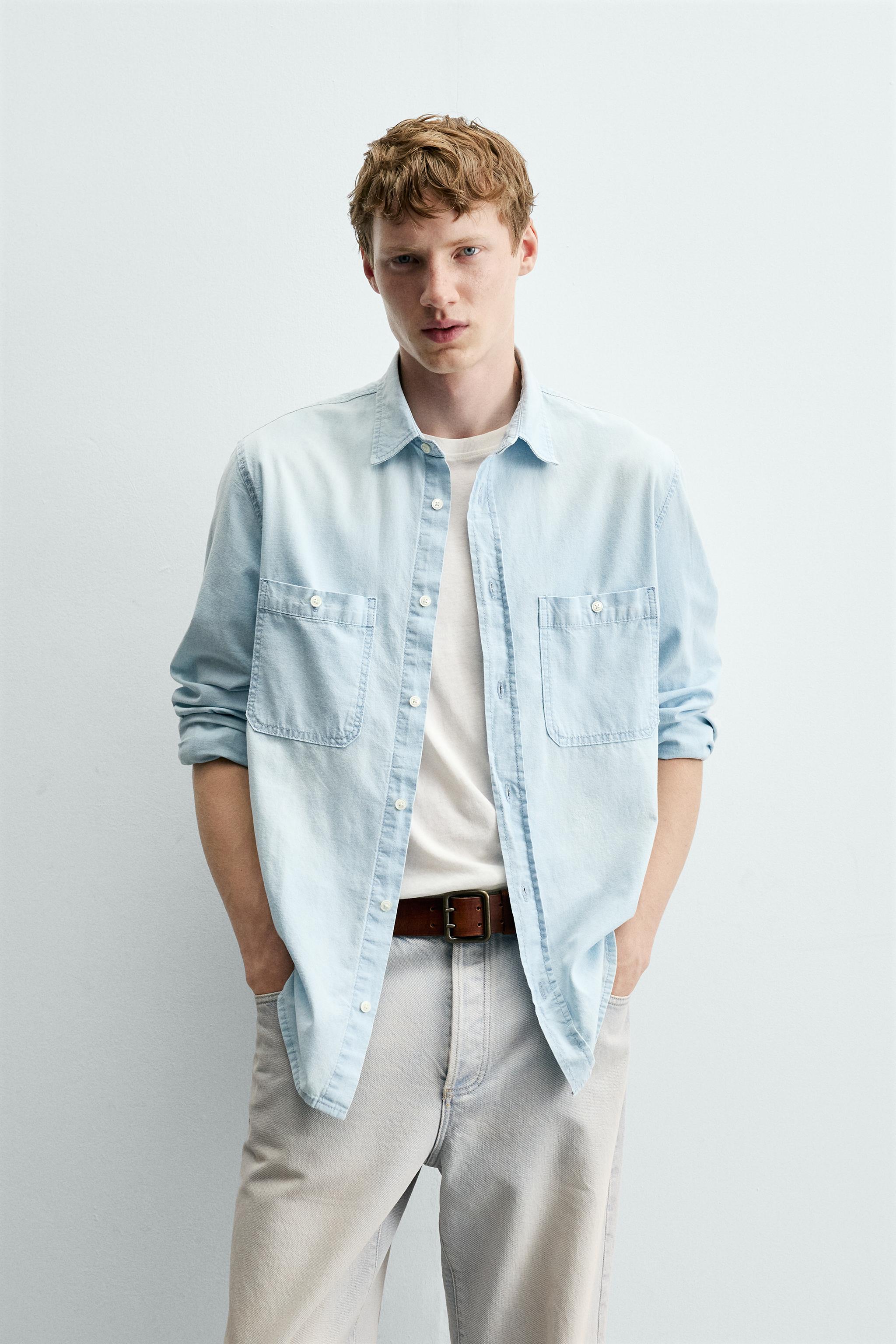 REGULAR FIT DENIM SHIRT — Blue