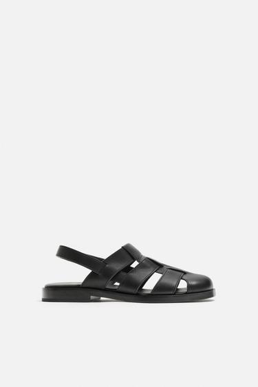Zara LEATHER FISHERMAN SANDALS - Black