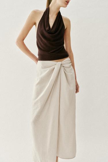 GATHERED SARONG MIDI SKIRT - Light beige by Zara - Image 5