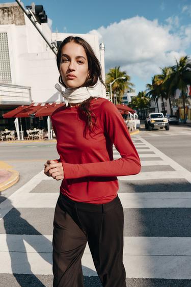 მაისური გრძელი სახელო ბამბა - Zara-ს Dark red