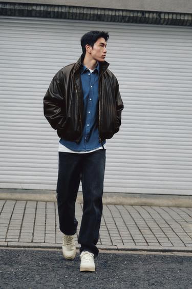 Zara 水洗感人造皮夾克 - 棕色
