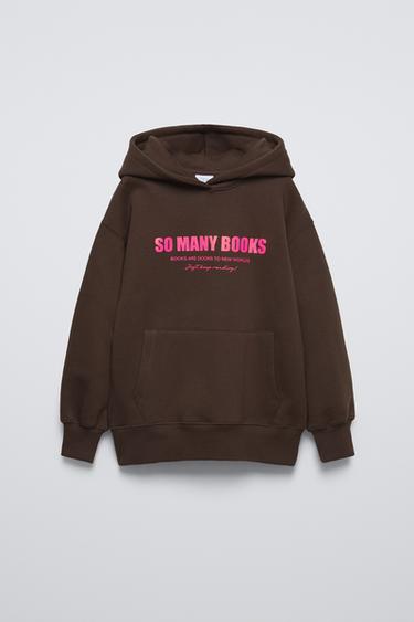 SUDADERA FORRADA CAPUCHA TEXTO - Marrón de Zara