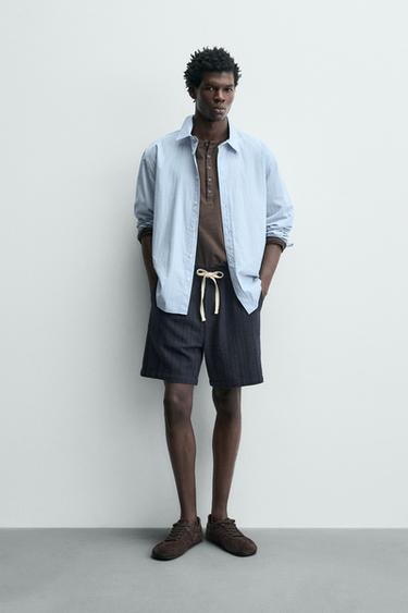 Zara GEOMETRIC JACQUARD SHORTS - Navy blue