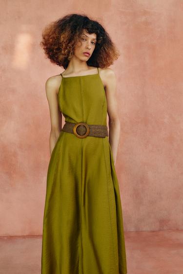 ROBE MI-LONGUE AVEC CEINTURE - Kaki de Zara - Image 6