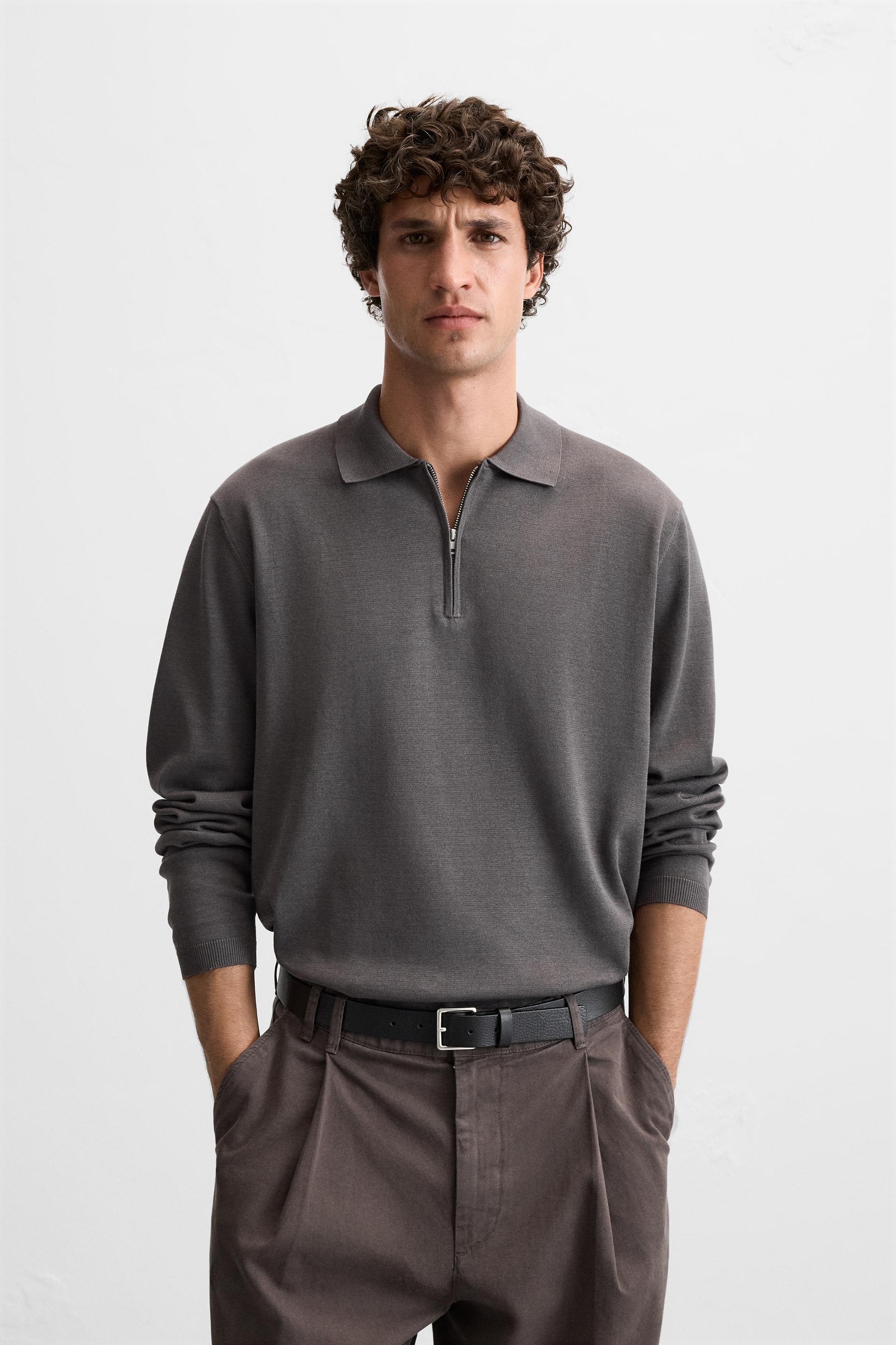 Grey polo quarter zip best sale