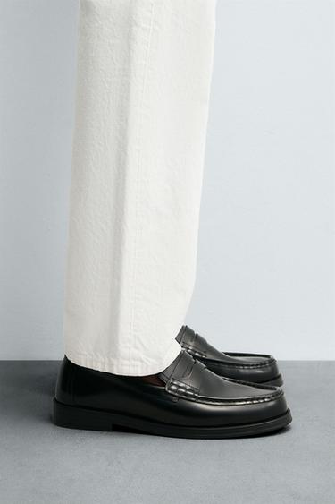 Zara LEATHER PENNY LOAFERS - Black - 圖片 0