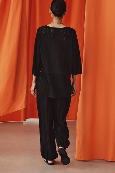 PANTALON BOUFFANT EN MAILLE POINTELLE - Noir de Zara - Image 2