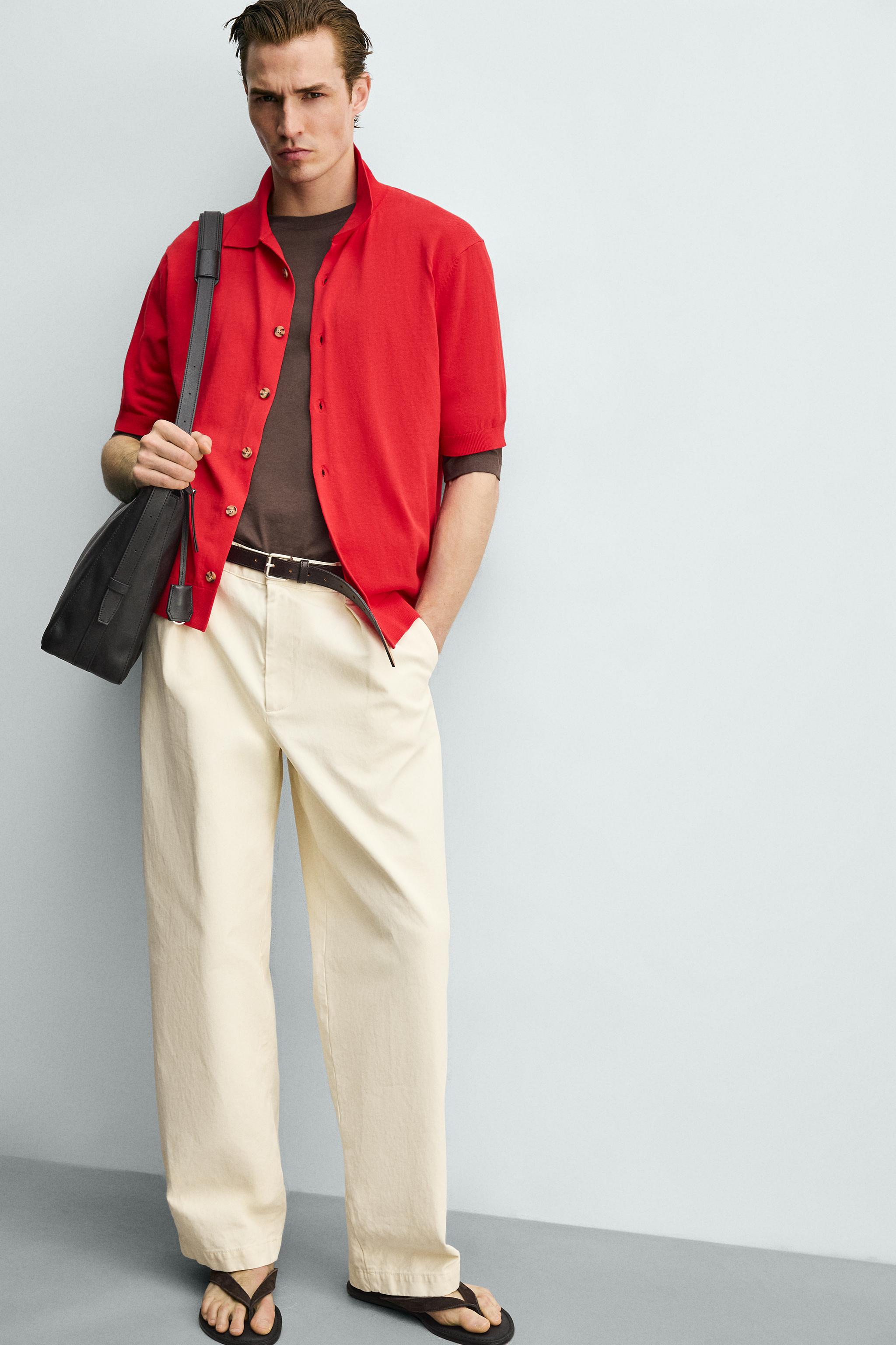 red dress shirt and khakis Men's Short Sleeve Industrial Work Shirt