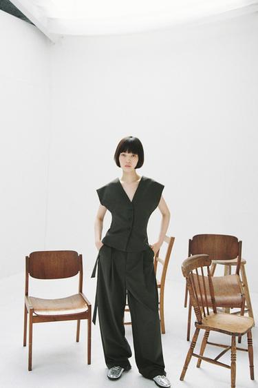 PLEATED TROUSERS WITH BELT - Blue / Grey by Zara