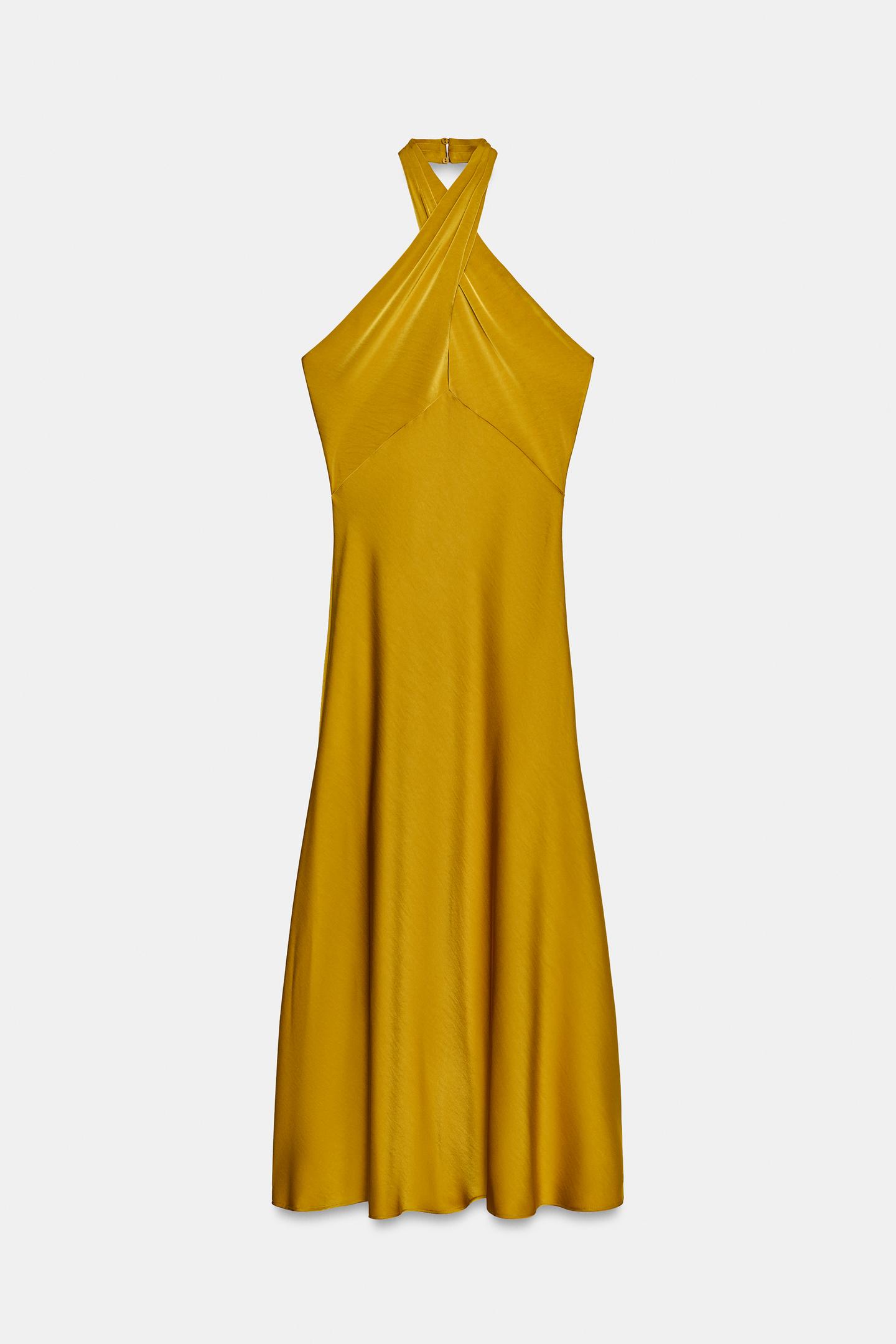 Женское платье Zara Satin Halter MIDI, цвет: Горчичный — фото 6