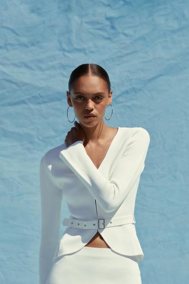 PLAIN KNIT CARDIGAN WITH BELT - White by Zara - Image 3
