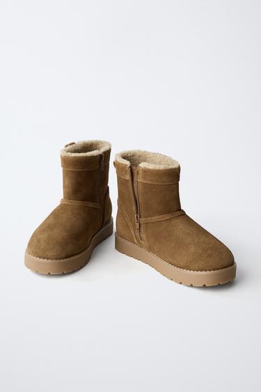 LEATHER ANKLE BOOTS WITH FAUX SHEARLING - Brown by Zara - Image 2