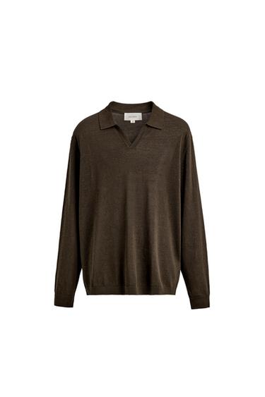 Zara COTTON SILK KNIT POLO SHIRT - Chocolate