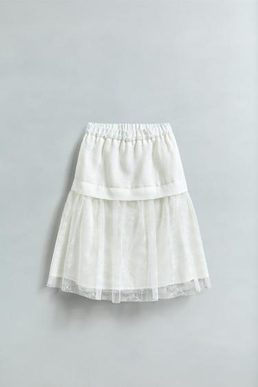 TULLE AND LINEN MIDI SKIRT - Ecru by Zara
