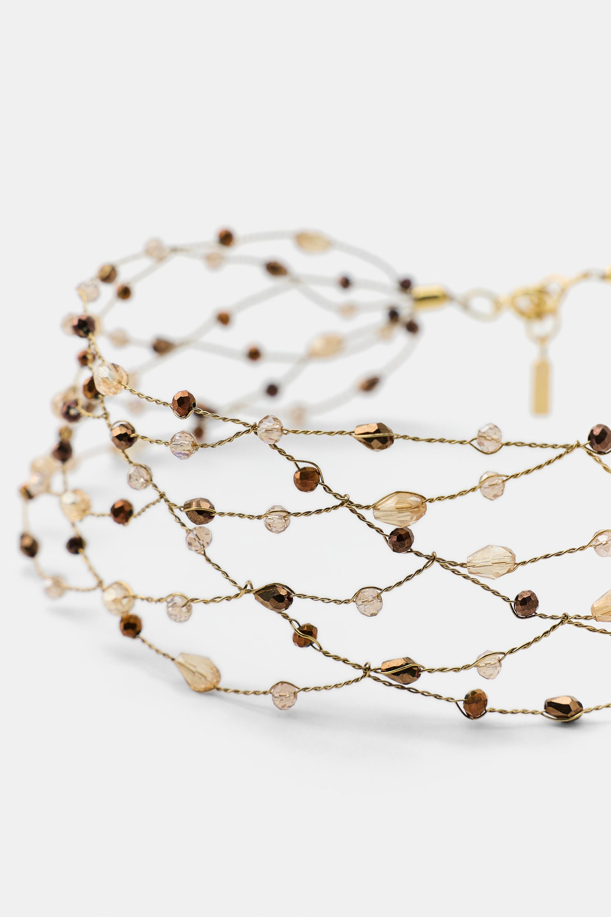 METALLIC THREAD STONE CHOKER NECKLACE